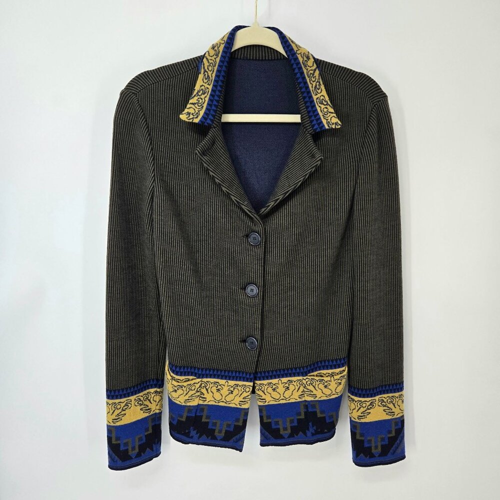 Etro Striped Knit Jacket Collared Sweater Tribal Wool & Alpaca Women's Size XS